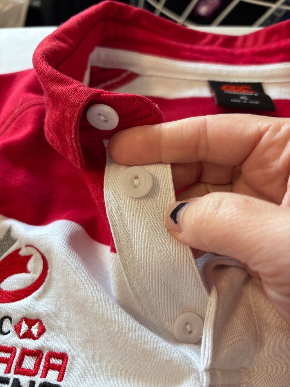 Canterbury Mens Striped Rugby Polo Size XL Long Sleeve HSBC Canada Sevens Thick - Picture 9 of 14